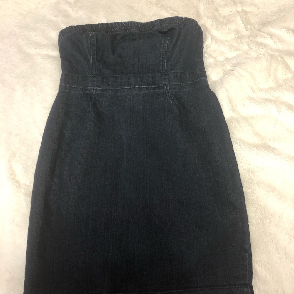 Worn once - dark denim blue strapless mini dress